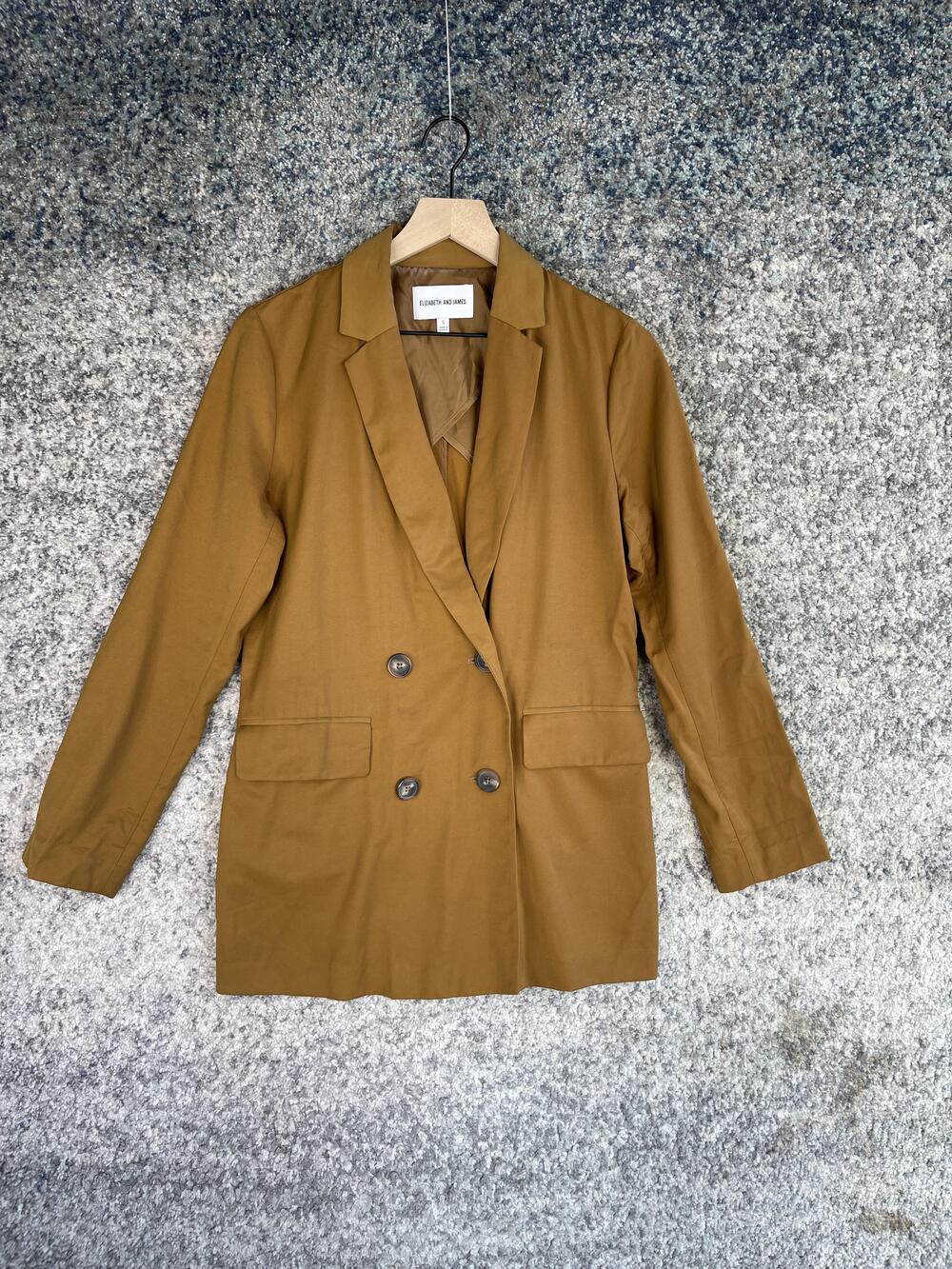 Elizabeth and James Blazer Womens Small Camel Brown Double Breasted Stretch
